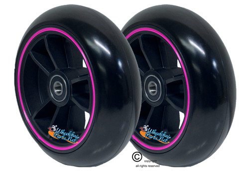TRI RACER - 4" x 1.40" 3-Spoke Composite Mag Wheel, Black Wheel With Pink Strip/ Black Tire. Sold as Set of 2
